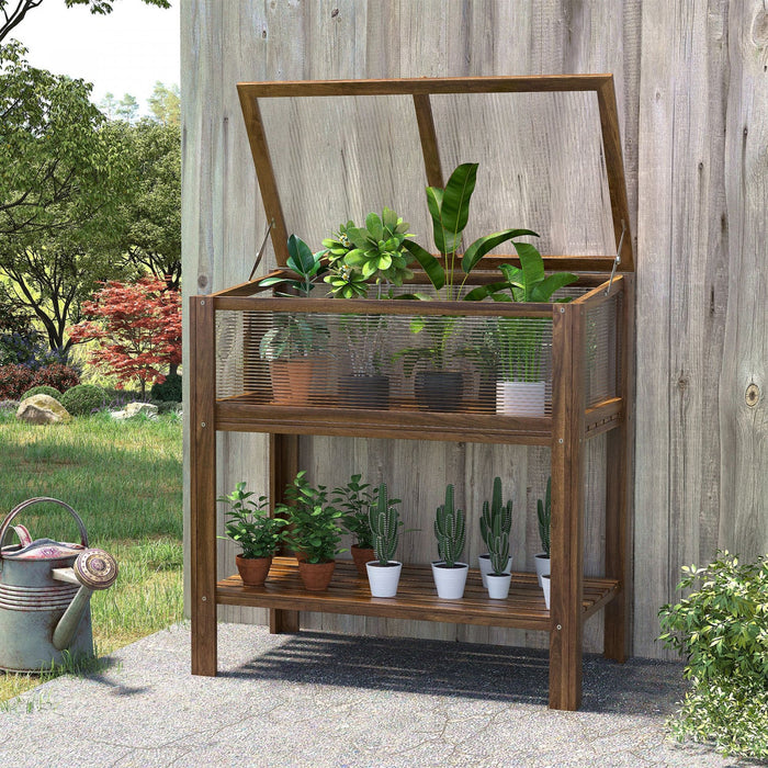 Outsunny 35.5\" X 20\" X 36.5\" Wooden Cold Frame Greenhouse, Garden Portable Raised Planter With Botto