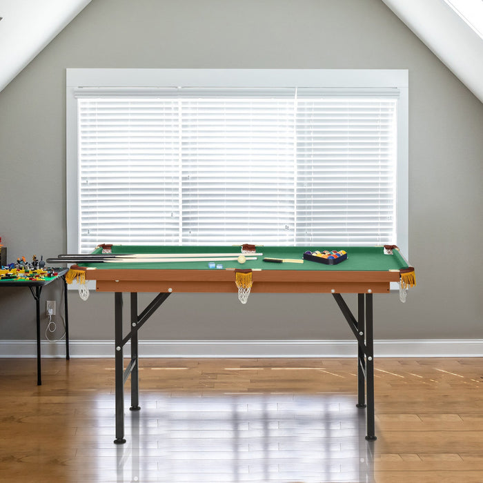 Soozier 54.3\"l Portable Mini Billiard Table Free Standing Foldable With All Accessories Home Pool Ga