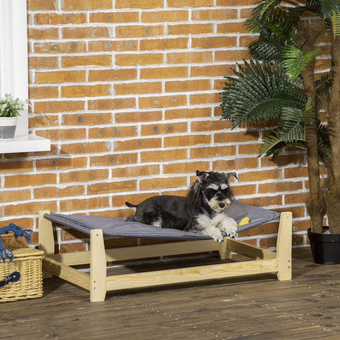 Pawhut Raised Pet Bed Wooden Dog Cot With Cushion For Small Medium Sized Dogs Indoor Outdoor, 35.5\" 