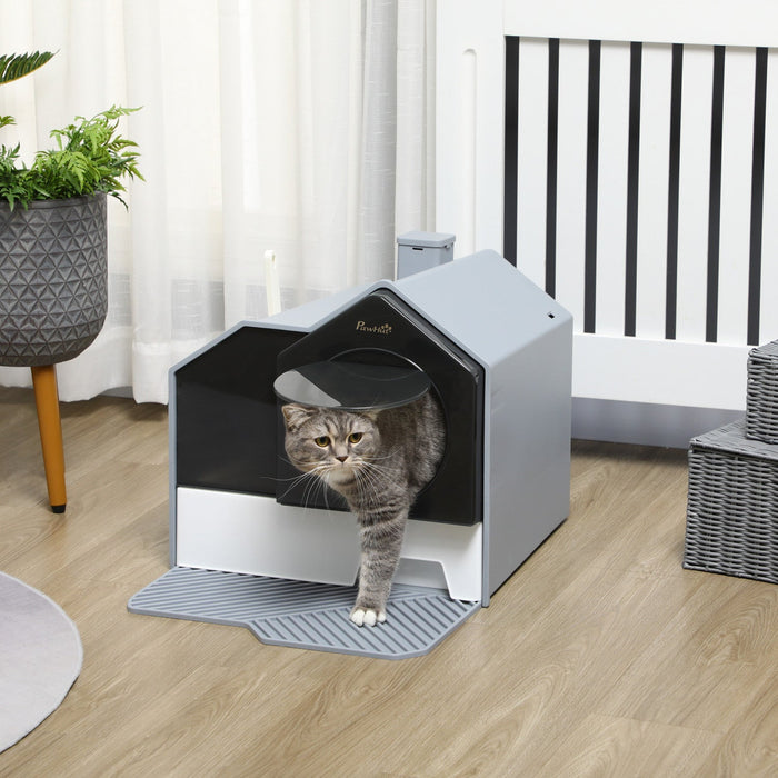 Pawhut Hooded Cat Litter Box With Lid, Kitty Litter Pan With Pull-out Drawer, Handle, Scoop, Deodori