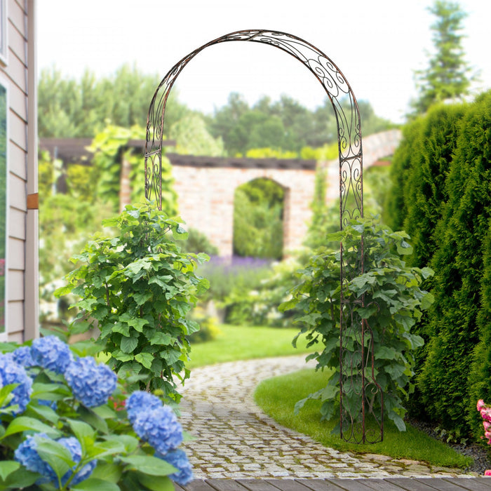 Outsunny 7.5ft Garden Metal Arch Outdoor Walkway Arbor For Decorative Climbing Vine Plants Patio Law