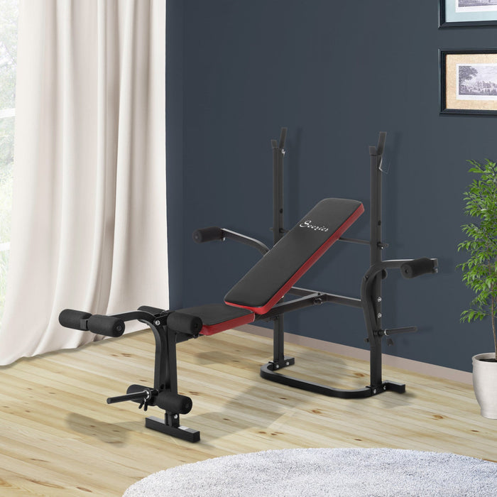 Soozier Adjustable Weight Bench With Leg Developer Barbell Rack For Weight Lifting And Strength Trai