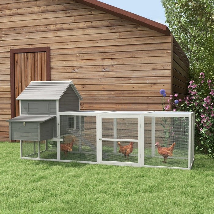 Pawhut Extra Large Chicken Coop, Wooden Chicken Run With Nesting Boxes, Run, Doors, Tray, Ramp For 4