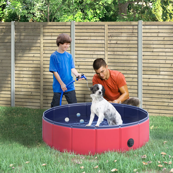 Pawhut Folding Dog Pool Portable Pet Kiddie Swimming Pool, Outdoor/indoor Puppy Bath Tub With Nonsli