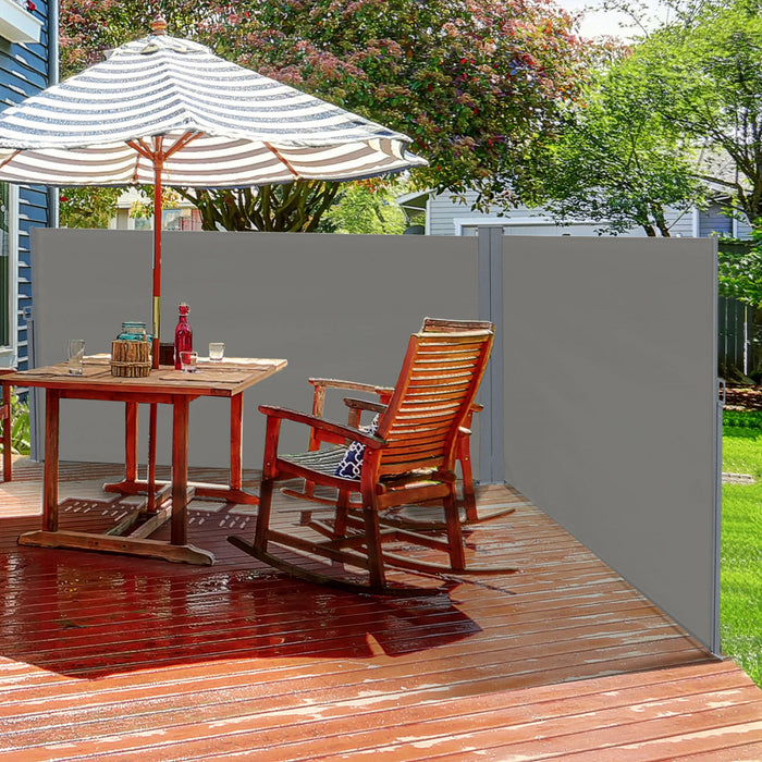 Outsunny Patio Retractable Double Side Awning, Folding Privacy Screen Fence, Privacy Wall Corner Div