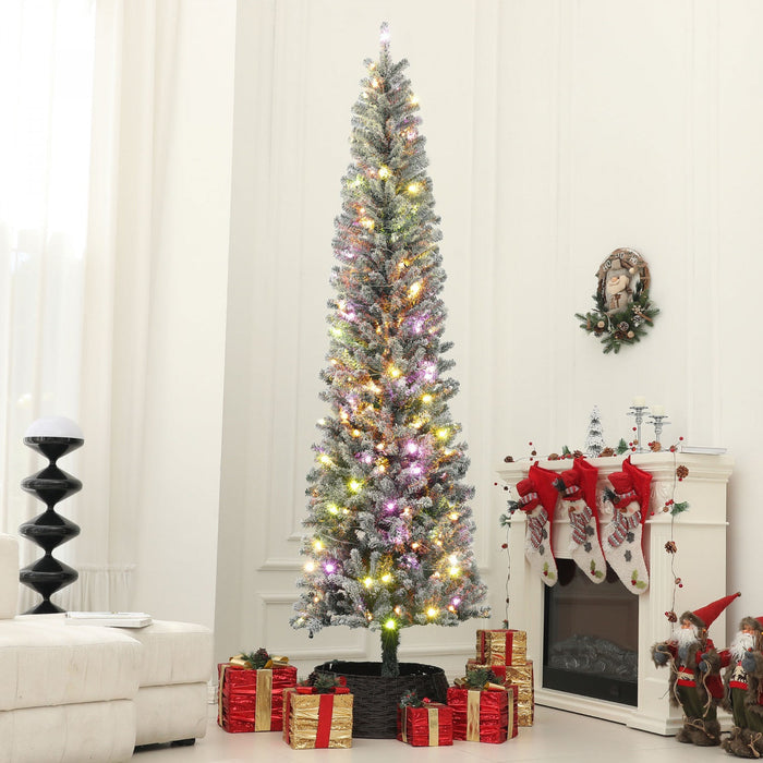 HOMCOM 9ft Pencil Artificial Christmas Tree w/ Remote, Flocked Xmas Tree