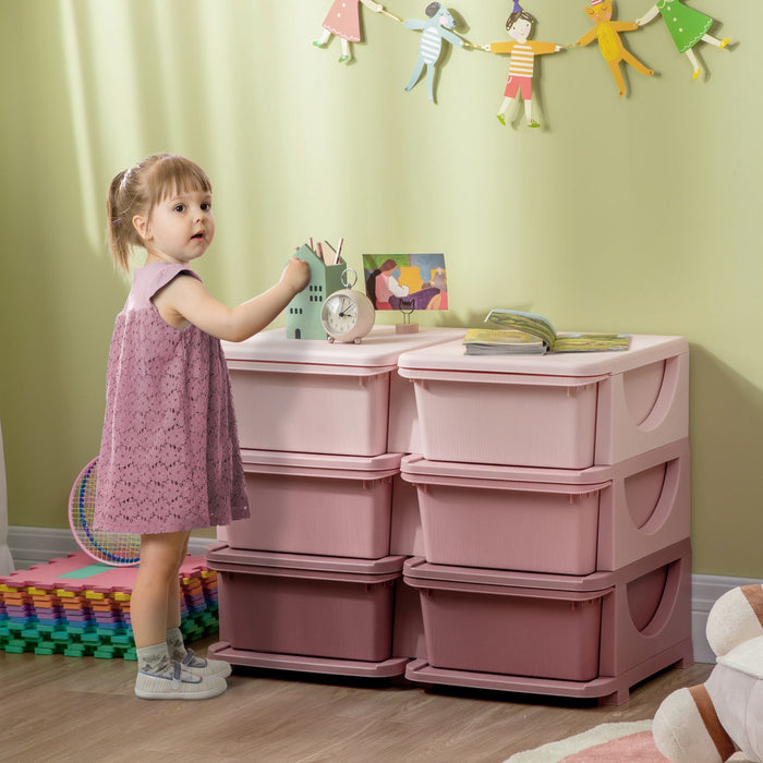 Qaba Kids Toy Storage Organizer With 6 Plastic Bins, 3 Tier Drawer Chest Utility For Kids Bedroom Nu