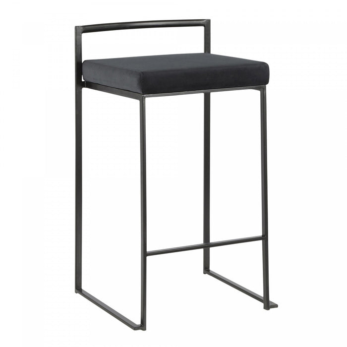 LumiSource Fuji Black Velvet Contemporary Stackable Counter-Height Stool - Set of 2