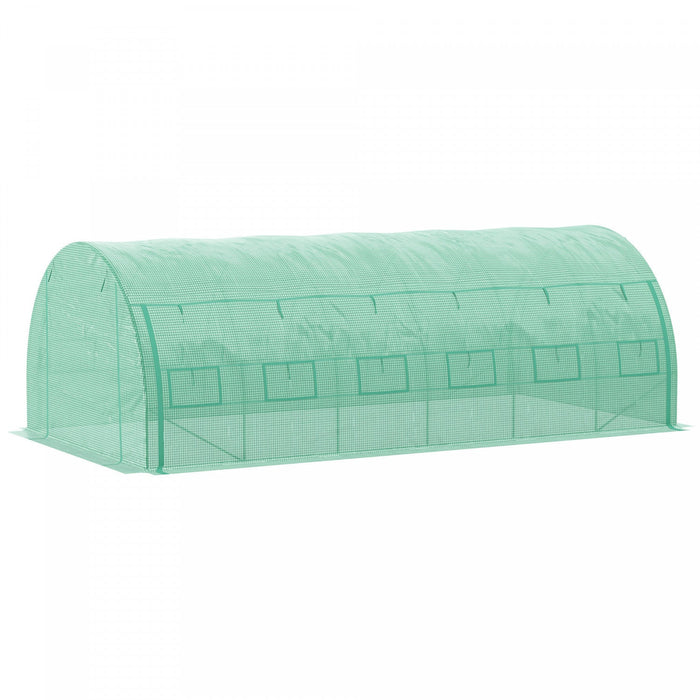 Outsunny Large Walk-in Greenhouse, 20'x10'x6' Tunnel Greenhouse, Green