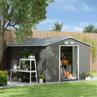 Outsunny 9' X 10.6' Garden Storage Shed W/ Steel Foundation Kit, Light Grey