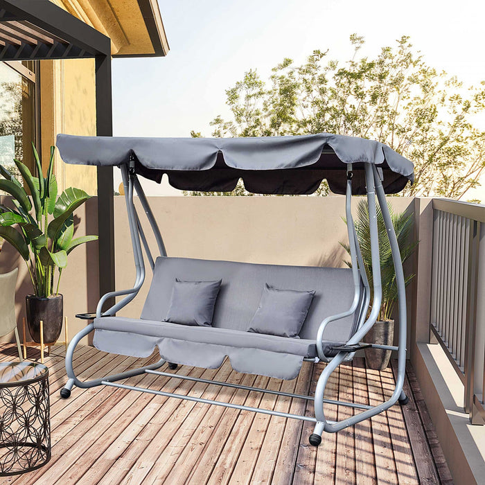 Outsunny 3-seat Outdoor Patio Swing Chair, Converting Flat Bed, Canopy Swing With Adjustable Shade, 