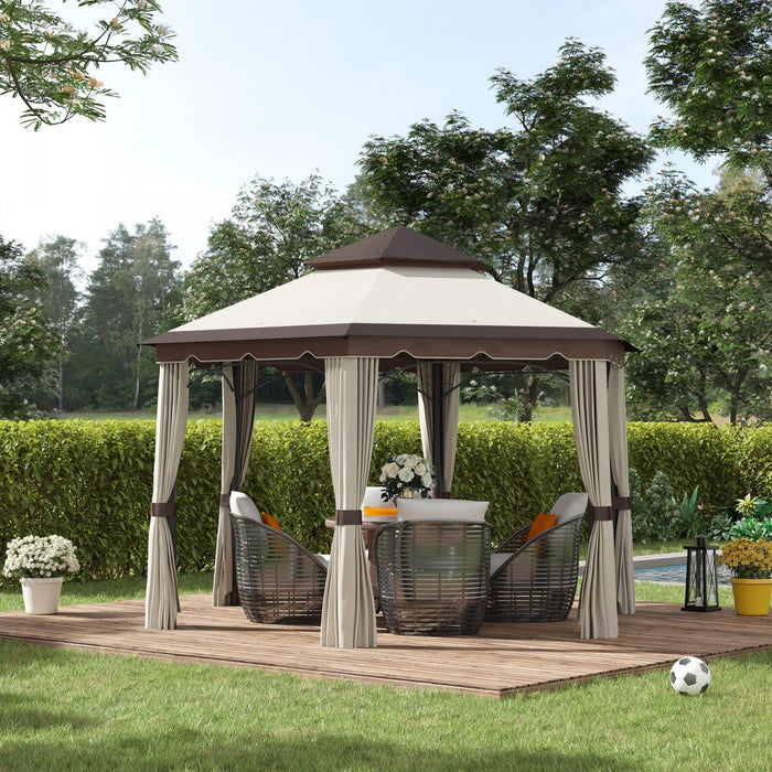Outsunny 13x13ft Hexagonal Patio Gazebo, Double roof Garden Pavilion Outdoor Marquee Canopy Wedding 