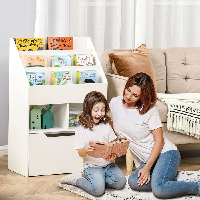 Homcom Kids Bookcase Multi-shelf Rack Organizer With Storage Drawer For Books For Reading Nook, Clas