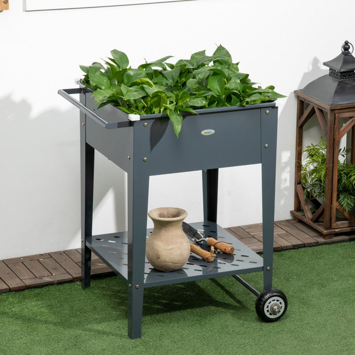 Outsunny Raised Garden Bed With Wheels, 25\"x 22\" X 31\" Galvanized Steel Elevated Planter Box With Le