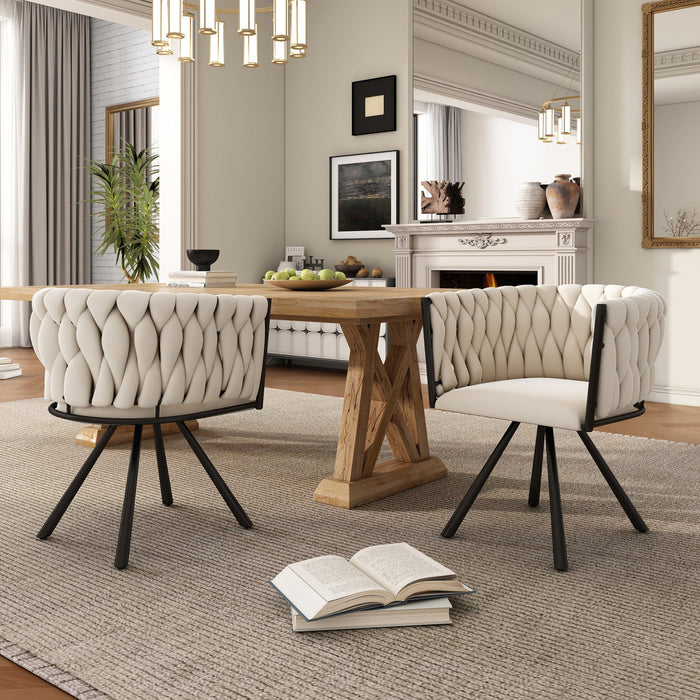 Amelia Velvet Swivel Dining Chairs with Tufted Upholstered and Metal Legs Set of 2, Beige  