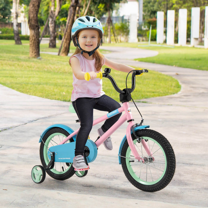 Costway 14" Kids Bike With Adjustable Saddle Handlebar Removable Training Wheels Handbrake Pink