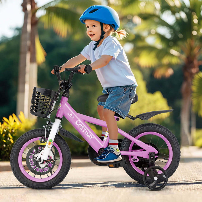 Costway 12" Kid's Bike For 3-4 With Height-adjustable Handlebar & Saddle Handbrake Purple