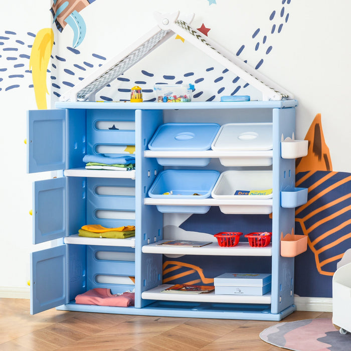 Qaba Kids Toy Organizer And Storage Book Shelf With Shelves, Storage Cabinets, Storage Boxes, And St