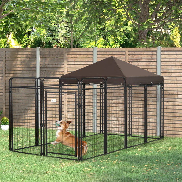 Pawhut Dog Kennel Outdoor With Waterproof Canopy, Dog Run With Galvanized Chain Link, Secure Lock, F