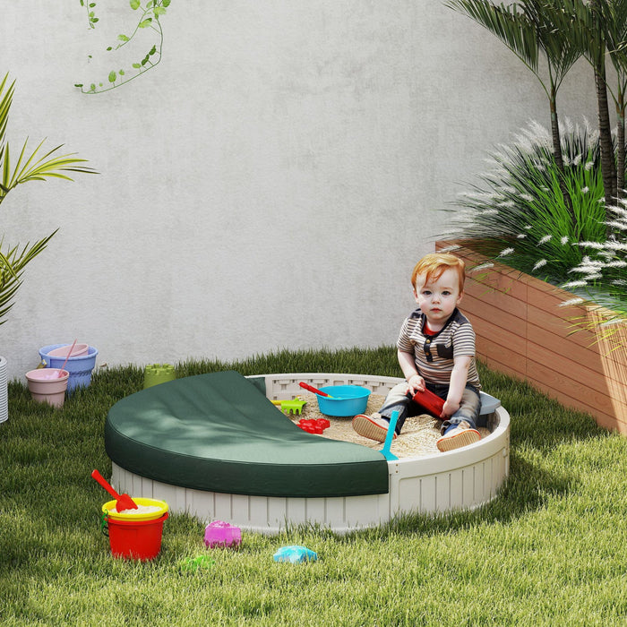 Outsunny Kids Sandbox With Cover, Sandbox Outdoor With Corner Seat, Easy Assembly, Play Sand Station