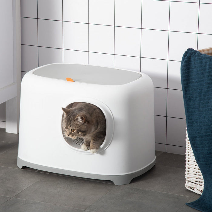 Pawhut Cat Litter Box, Open Top Kitty Litter Pan With Anti-sand Tunnel, Scoop, Odor Control & Easy T