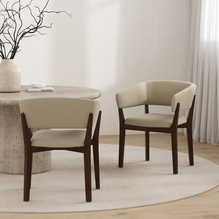 Blake Modern Faux Mohair Wood Armchair in Natural - Set of 2 Dining Chair 