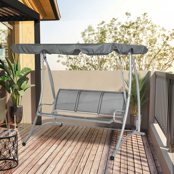 Outsunny 3 Person Patio Swing Seats With Adjustable Canopy Outdoor Swing Chair Bench For Garden, Poo