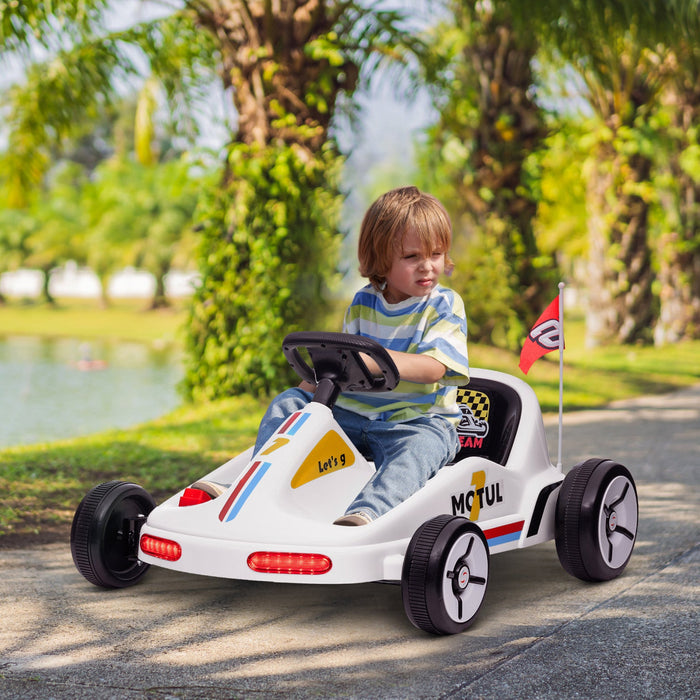 Qaba Go Kart For Kids, 6v Electric Battery Powered Ride-On Car With Music, Light, Horn, For Toddlers