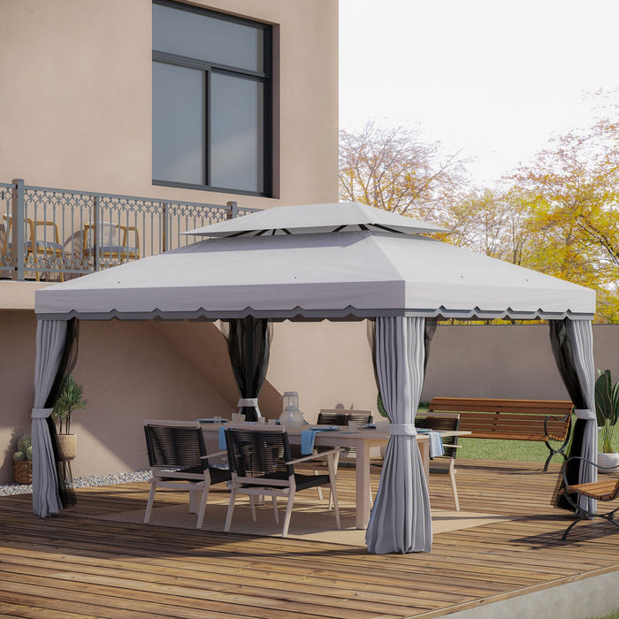 Outsunny 13' X 10' Patio Gazebo, Double roof Outdoor Gazebo Canopy Shelter With Netting & Curtains, 