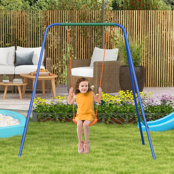 Outsunny 2 In 1 Toddler Swing Set, Metal Swing Set With Safety Harness For Baby, Kids 6 Months+, Hea