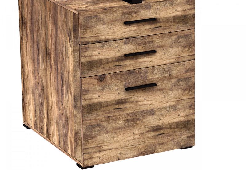 47” Computer Desk With 3 Drawers - Brown Reclaimed Wood With Silver Metal Base 