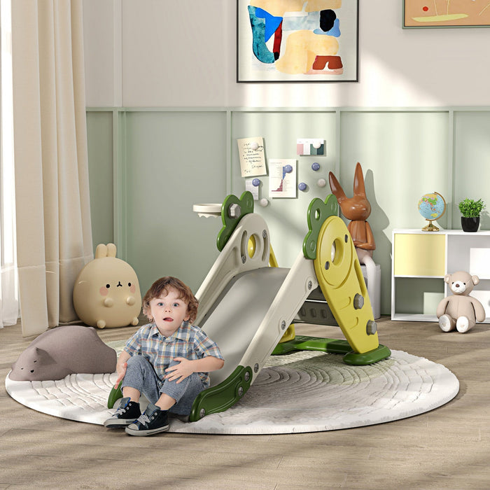 Qaba Toddler Slide, 3 In 1 Kids Slide With Basketball Hoop, Climber, Radish-themed Foldable Indoor S