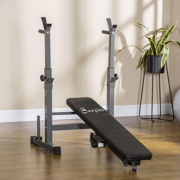 Soozier Adjustable Weight Bench, Foldable Bench Press With Barbell Rack And Dip Station For Home Gym
