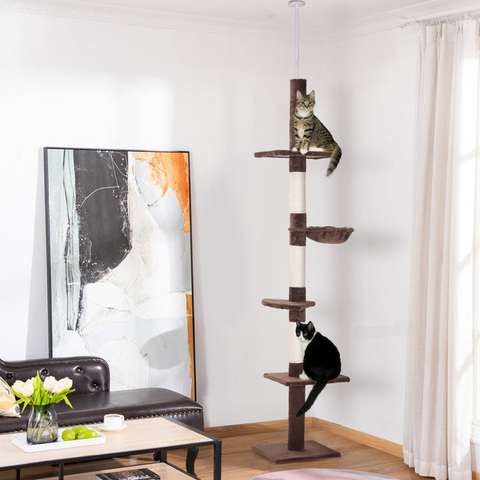 Pawhut 8.5ft Cat Climbing Tree 5-tier Kitty Activity Center Floor-to-ceiling Cat Climber Toy With Sc