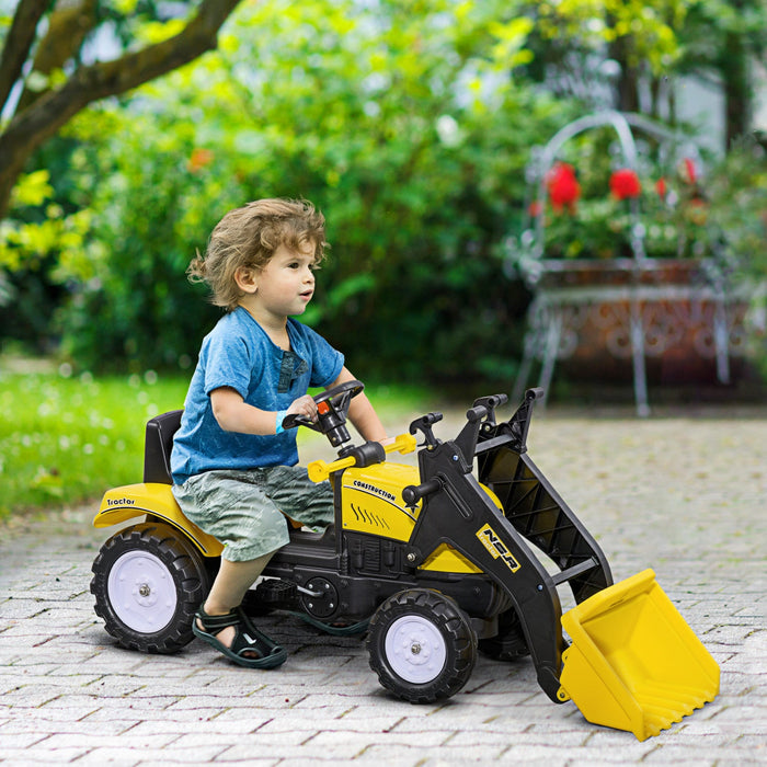 Aosom Ride On Excavator For Kids, Pedal Ride On Tractor With Front Loader Digger, No Power Pretend P