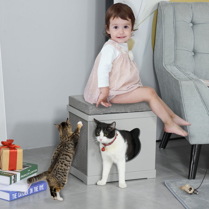 Pawhut Indoor Cat Bed With Soft Padded Cushions, Cute Coverd Cat Cube House With 2 Exterior Scratchi