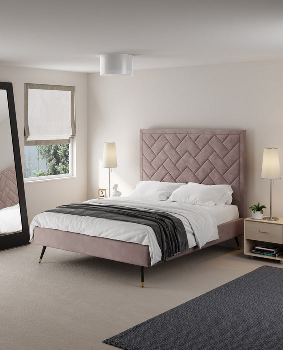 Crosby Modern Upholstered Velvet Queen Bed in Blush 