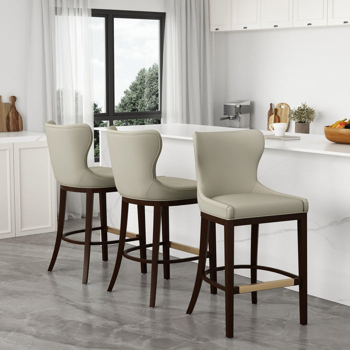 Blair Modern Wood Upholstered Barstool in Stone - Set of 3 Bar Stool 