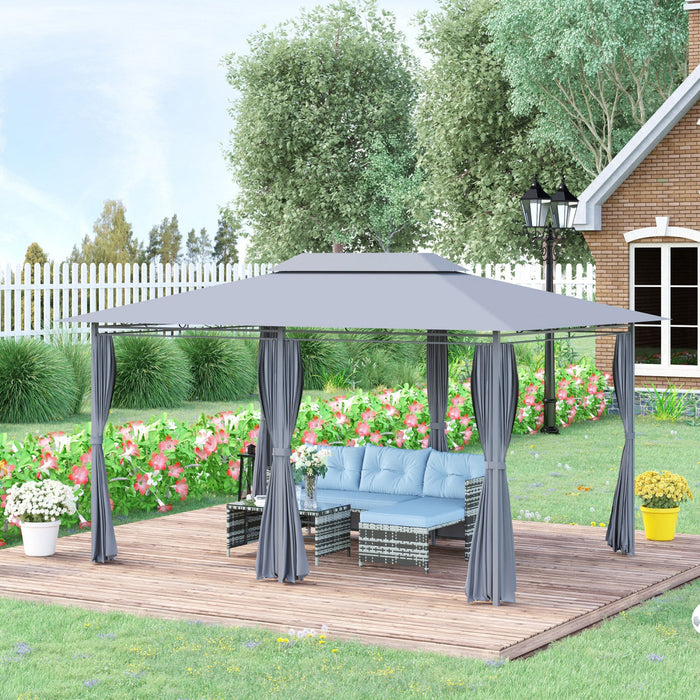 Outsunny 13'l X 10'w X 8.7'h Patio Gazebo Outdoor 2-tiers Garden Canopy Yard Sunshade Shelter With C