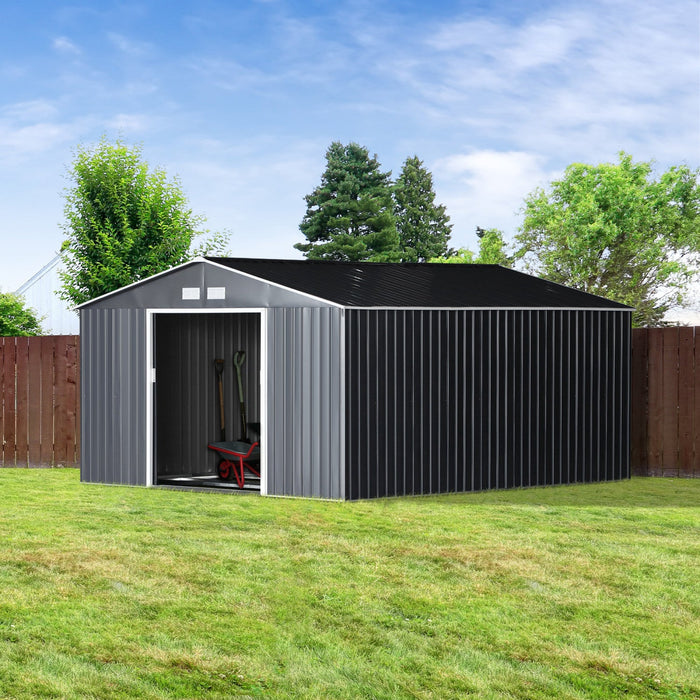 Outsunny 11' X 13' Practical Backyard Garden Storage Tool Shed Double Sliding Door 4 Ventilation Slo