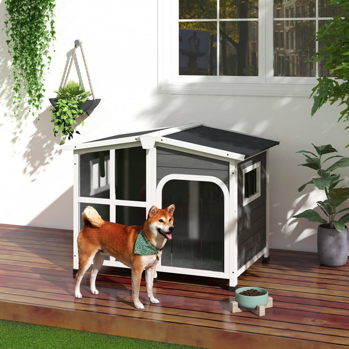 Pawhut Wooden Dog House Outdoor With Removable Bottom, Cabin Style Raised Pet Kennel, With Openable 