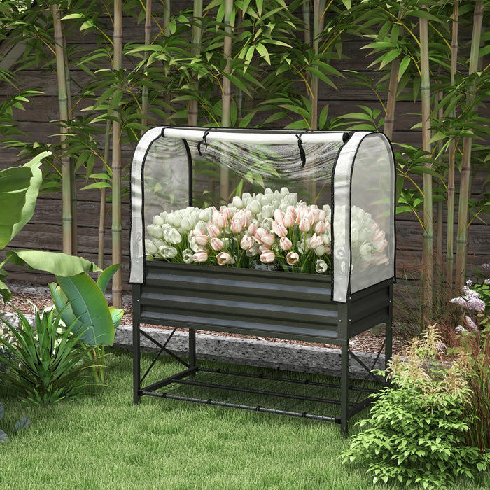 Outsunny Metal Raised Garden Bed with Cover, Black