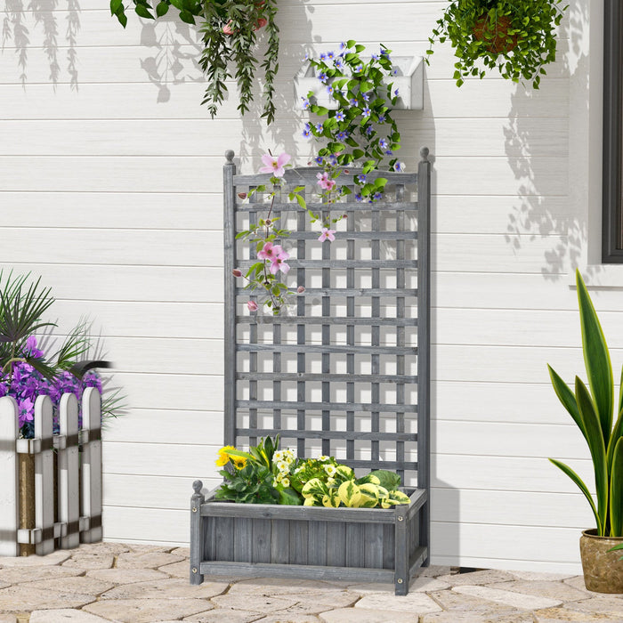 Outsunny Raised Garden Bed With Trellis For Climbing Vines, Wood Garden Planter Box, Free Standing F