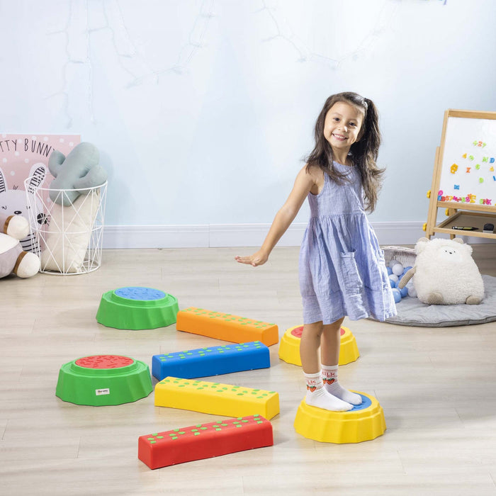 Outsunny 8pcs Kids Balance Beam, Balance Bridge With Non-slip Surface & Bottom, Stackable Stepping S
