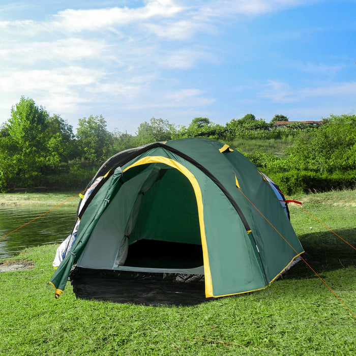 Outsunny 2-3 Person Camping Tent With Weatherproof Vestibule, 2 Rooms, Backpacking Tent With 2 Mesh 