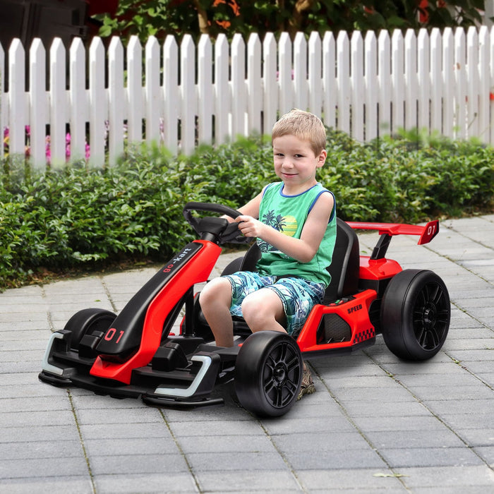 Aosom Go Kart, 24v Kids Drift Kart With Adjustable Seat, Battery Powered Ride-On Toy With Slow Start