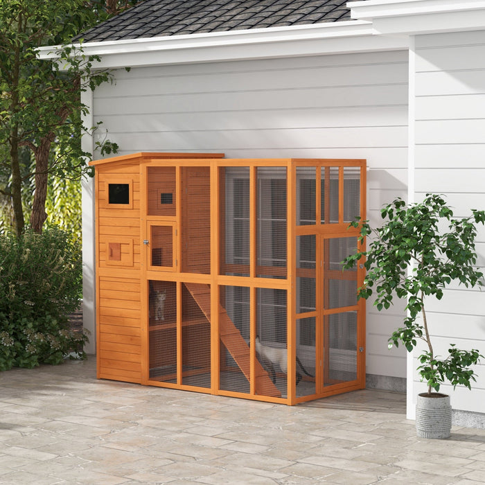 Pawhut Large Catio Outdoor Cat Enclosure Weatherproof Cat House With Cat Condo, Indoor Wooden Cat Ca