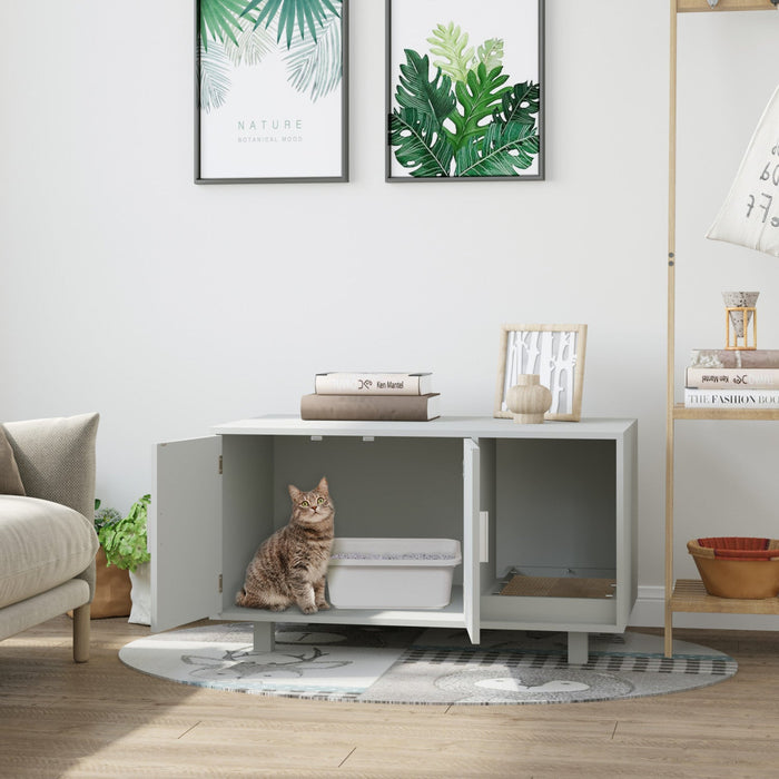 Pawhut Wooden Cat Washroom Pet Litter Box Enclosure Kitten House Nightstand End Table With Scratcher