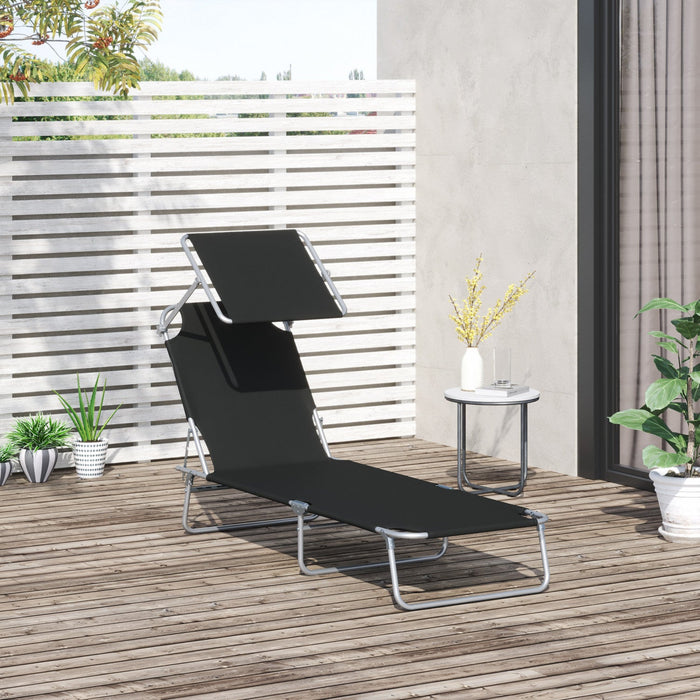 Outsunny Outdoor Lounge Chair, Adjustable Folding Chaise Lounge, Black