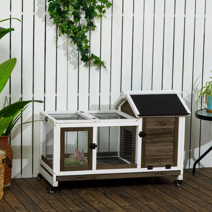 Pawhut Indoor Rabbit Hutch With Wheels, Bunny Cage With Ramp, Run, Pull Out Tray, Suitable For Rabbi
